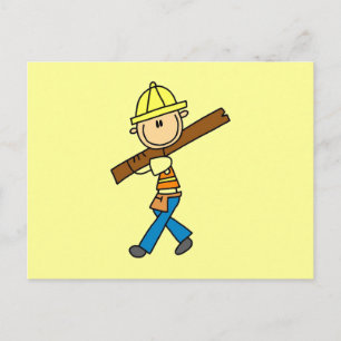 Postal Trabajador de la Construcción con Madera