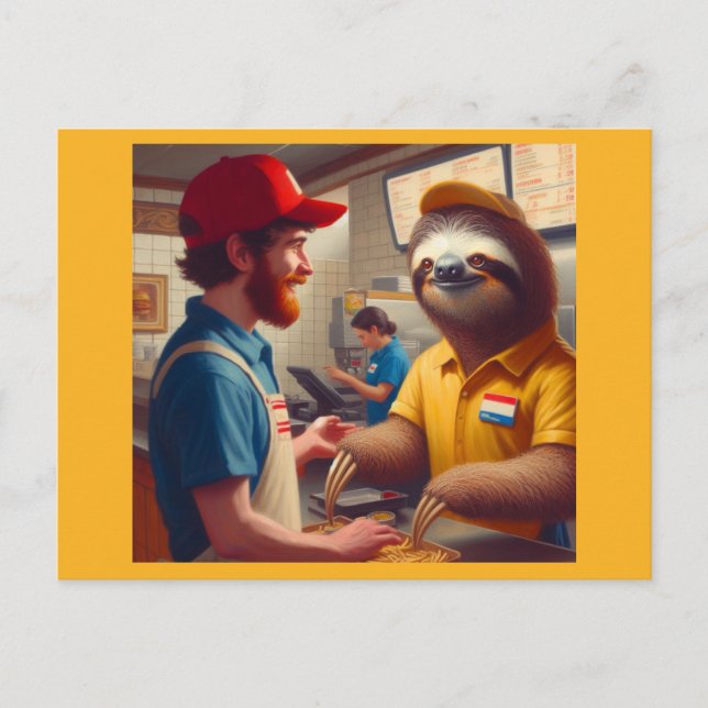 Postal Trabajador de Sloth Fast Food (Anverso)