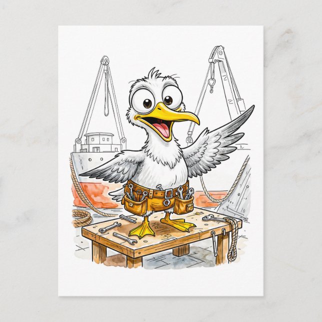 Postal Trabajador del astillero de aves de cómic (Anverso)