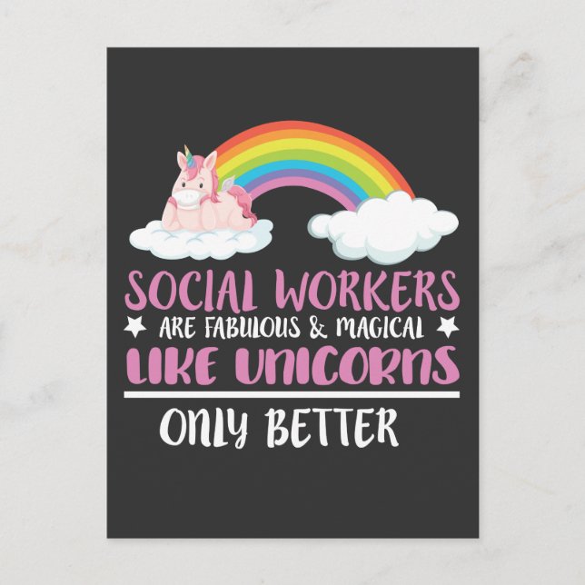 Postal Trabajador social cortó unicornio mágico arcoiris (Anverso)