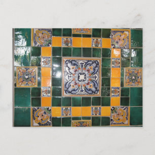 Postal Trabajo en mosaico estilo Talavera verde mexicana
