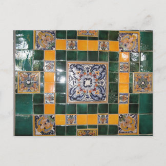 Postal Trabajo en mosaico estilo Talavera verde mexicana