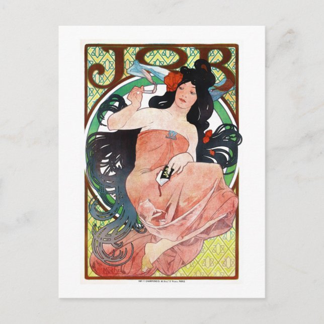Postal TRABAJO, Mucha (Anverso)