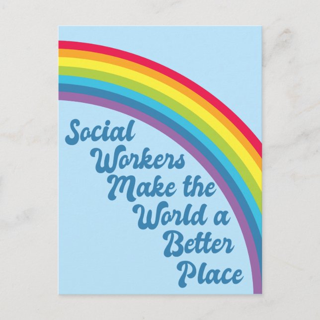 Postal Trabajo social cita Inspiradora azul arcoiris (Anverso)