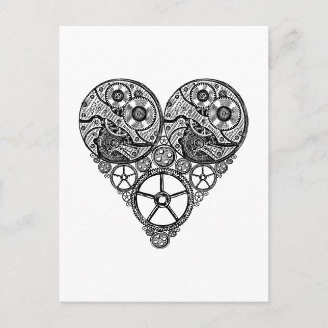 Postal Trabajos de reloj Steampunk y corazón de engranaje (Anverso)