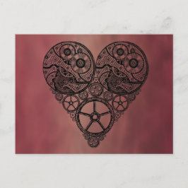 Postal Trabajos de reloj Steampunk y corazón de engranaje