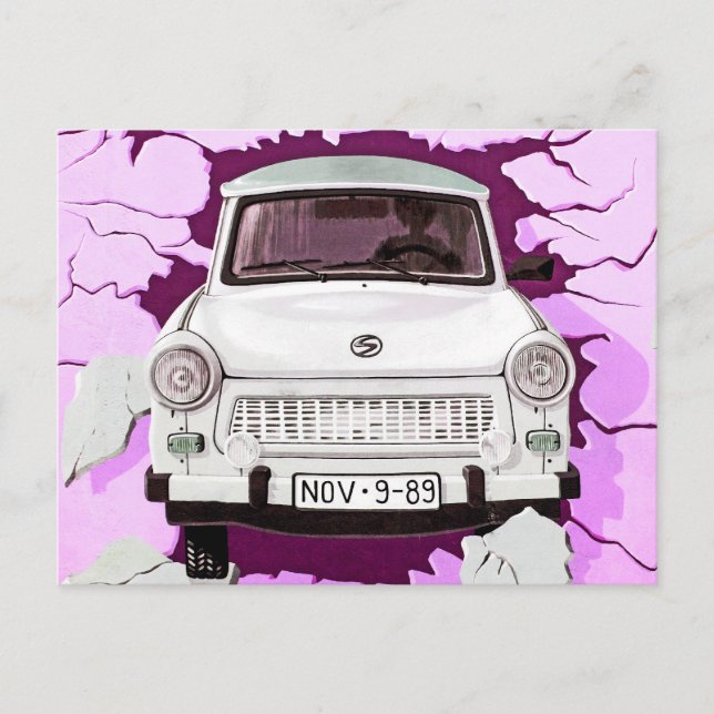 Postal Trabant Car y Pink/Lilac Berlin Wall (Anverso)