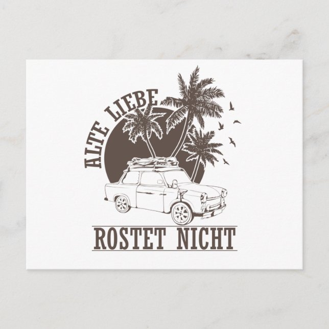 Postal Trabi DDR Pappe "Alte Liebe rostet nicht" (Anverso)