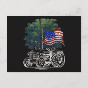 Postal Tractor Agrícola Antiguo Bandera Americana Patriót
