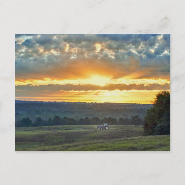 Postal Tractor con heno bale, Texas Ranch Sunrise (Anverso)