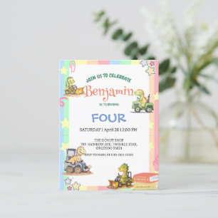 Postal Tractor de dinosaurio lindo Cumpleaños escolar Arc