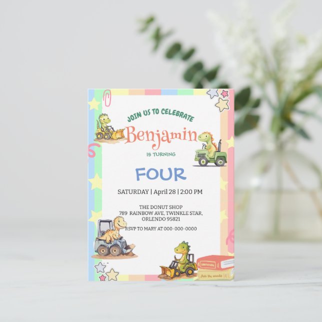 Postal Tractor de dinosaurio lindo Rainbow B2S School Cum (Anverso de pie)