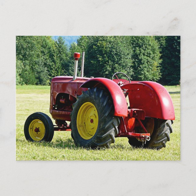 Postal Tractor de Granja Roja Antiguo (Anverso)