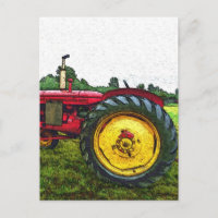 Tractor de granjas rojo y amarillo