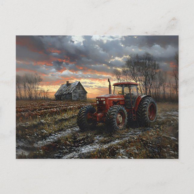 Postal Tractor en un campo agrícola rústico (Anverso)