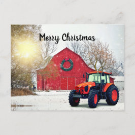 Postal Tractor Naranja moderno en Navidades de Barnyard