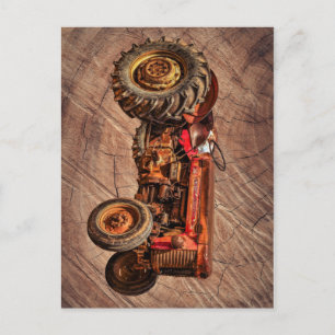 Postal Tractor rojo antiguo