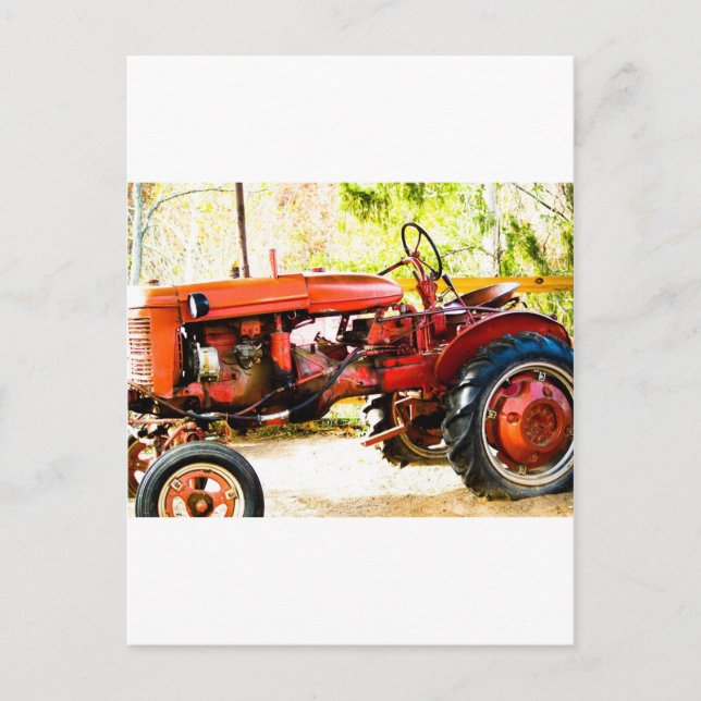 Postal Tractor rojo vintage (Anverso)
