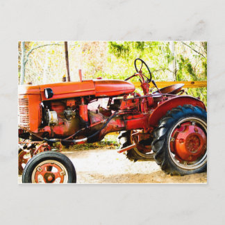 Postal Tractor rojo vintage