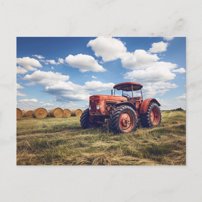 Postal Tractor ruso con heno bales (Anverso)