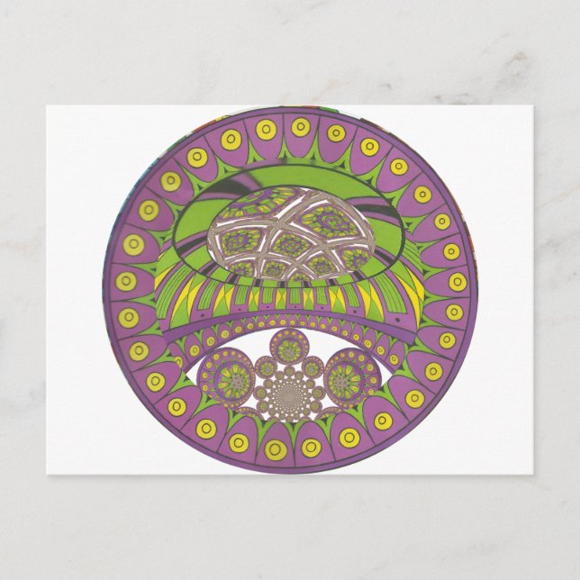 Postal Tradicional kaleidoscopio africano púrpura y amari (Anverso)