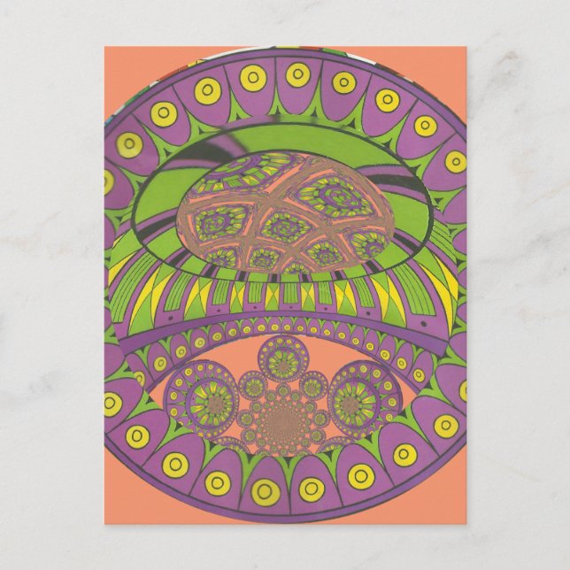 Postal Tradicional kaleidoscopio africano púrpura y amari (Anverso)