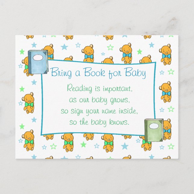 Postal Trae un libro para el Baby Shower de un niño de Ba (Anverso)