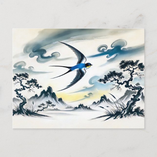 Postal Tragar con el cielo en tinta china (Anverso)