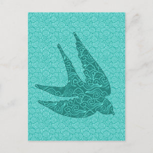 Postal Tragar japonés en vuelo, turquesa y Aqua