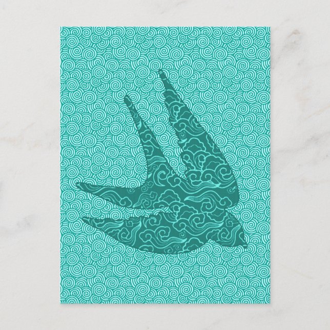 Postal Tragar japonés en vuelo, turquesa y Aqua (Anverso)