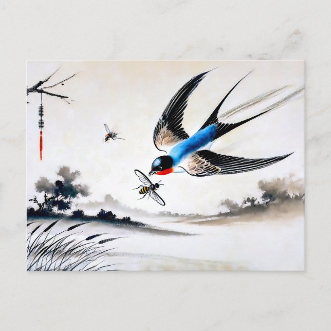 Postal Tragar un insecto al aire libre en chino (Anverso)