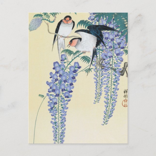 Postal Trague y glicinia de Ohara Koson (Anverso)