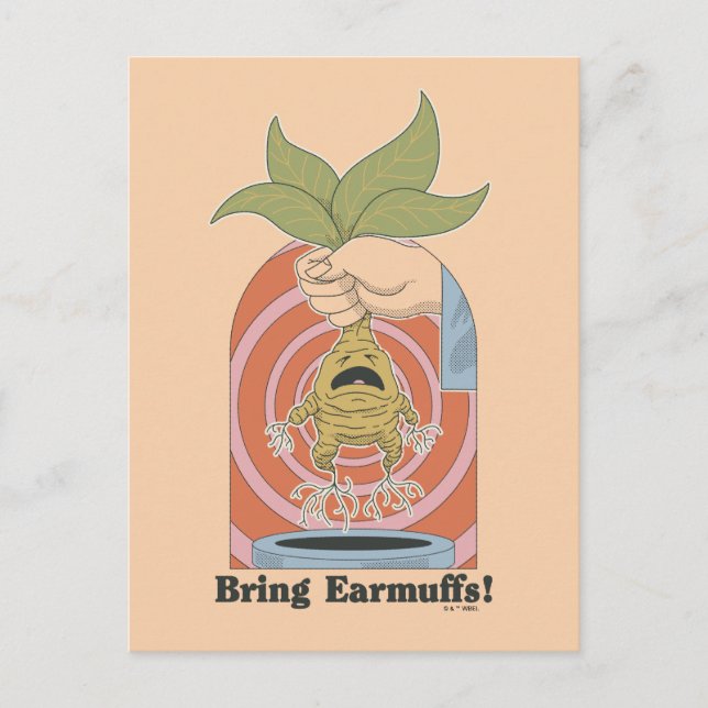 Postal "¡Traigan orejeras!" Gráfico de Mandrake gritando (Anverso)