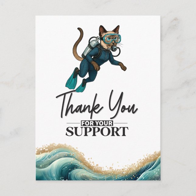 Postal Traje Azul Húmedo de Buceo de Gato Scuba (Anverso)