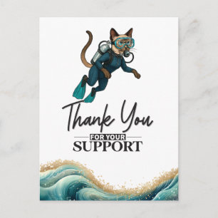 Postal Traje Azul Húmedo de Buceo Gato de Buceo