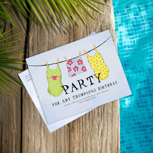 Postal Trajes de baño coloridos para fiesta en la piscina