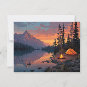Postal Tranquila escena de acampada junto a un lago de mo