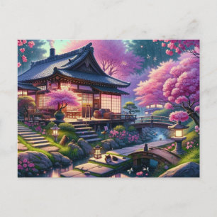 Postal Tranquila Tarde de Primavera en un Jardín Japonés