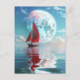 Postal Tranquilidad en velero y arte lunar