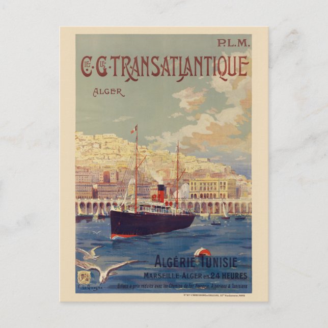Postal Transatlantique Alger Vintage Poster 1901 (Anverso)