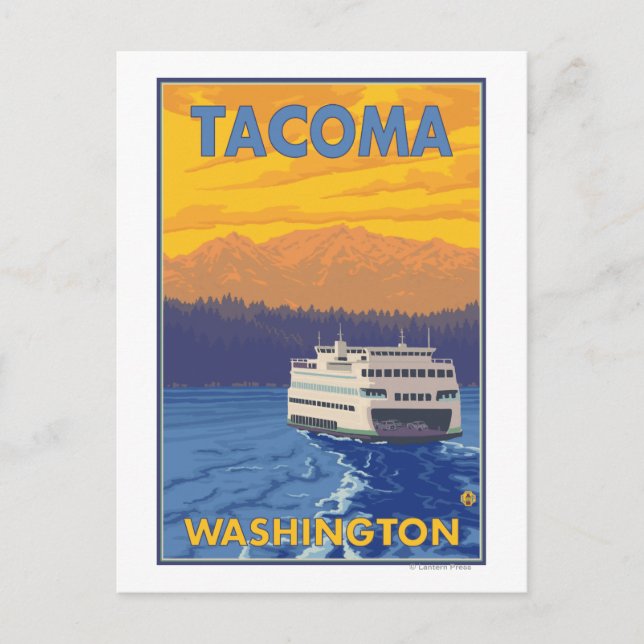 Postal Transbordador y montañas - Tacoma, Washington (Anverso)