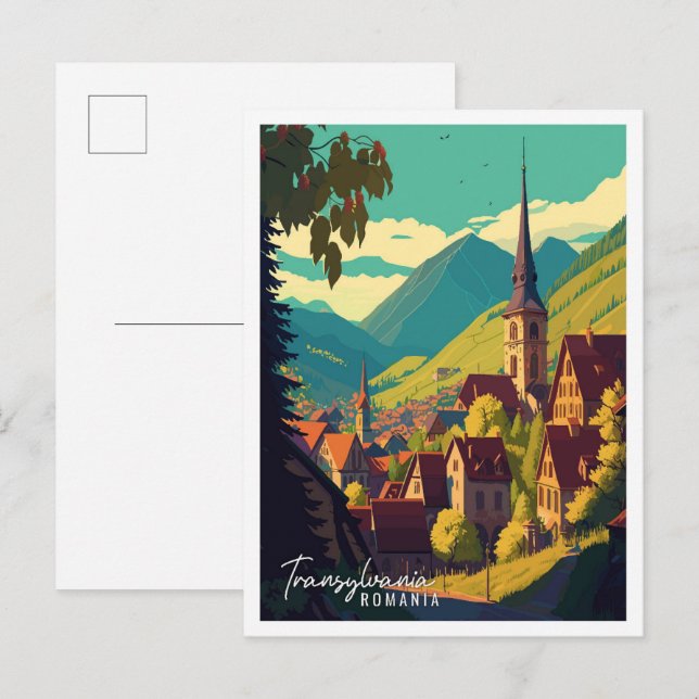 Postal Transilvania ilustracion de viaje vintage Rumania (Anverso / Reverso)