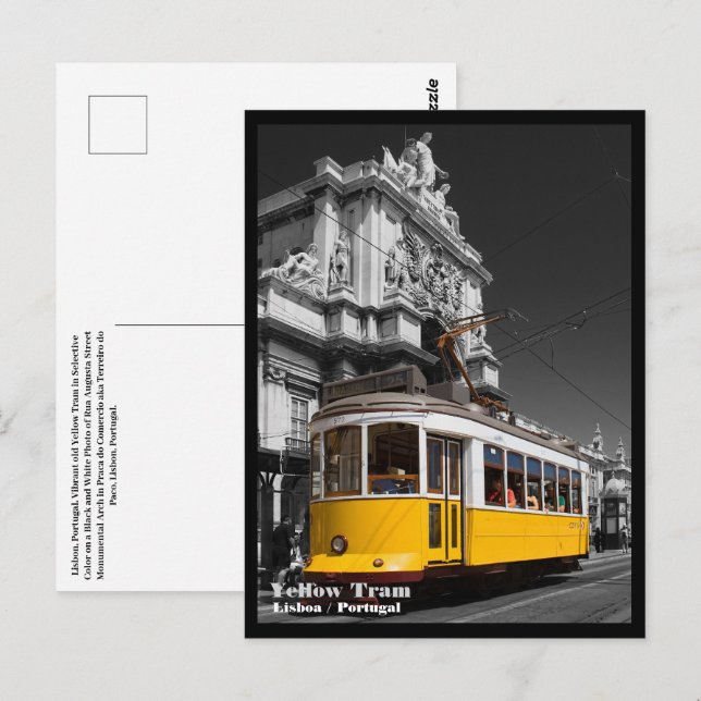 Postal Tranvía amarillo de Lisboa. Arco de la calle Augus (Anverso / Reverso)