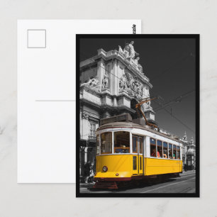 Postal Tranvía amarillo de Lisboa. Arco de la calle Augus