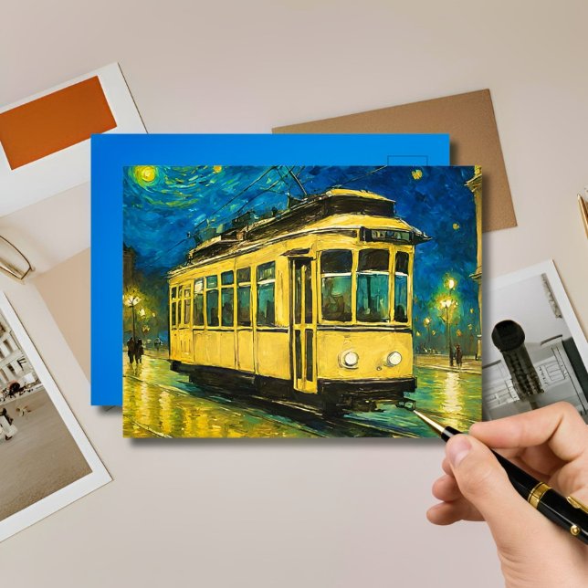 Postal tranvía amarillo en una noche estrellada -Budapest (Subido por el creador)