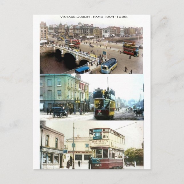 Postal Tranvía de época en la ciudad de Dublín, Irlanda (Anverso)