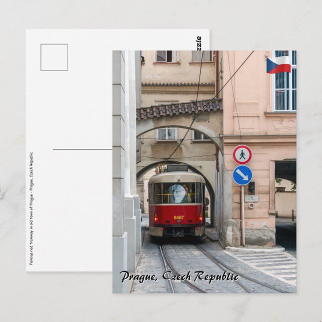 Postal Tranvía rojo en el casco antiguo de Praga - Repúbl (Anverso / Reverso)