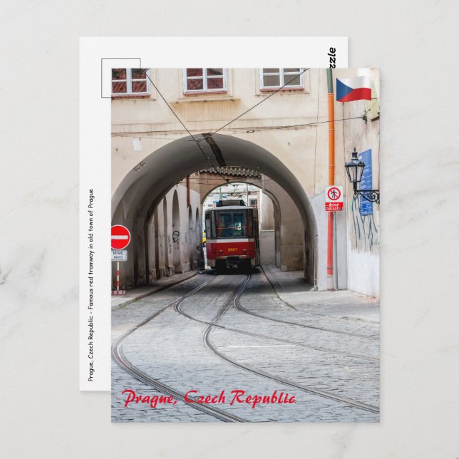 Postal Tranvía rojo en el casco antiguo de Praga - Repúbl (Anverso / Reverso)