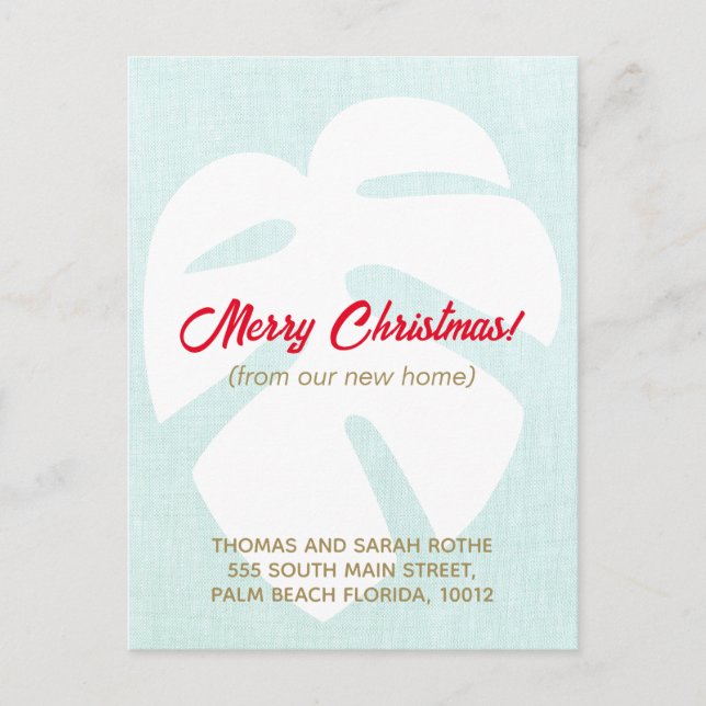 Postal Trasladamos a Monstera Navidades de Hoja Tropical  (Anverso)