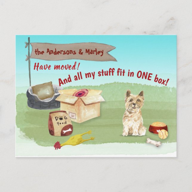 Postal Trasladando al Cairn Terrier Dog Juguetes a nuestr (Anverso)